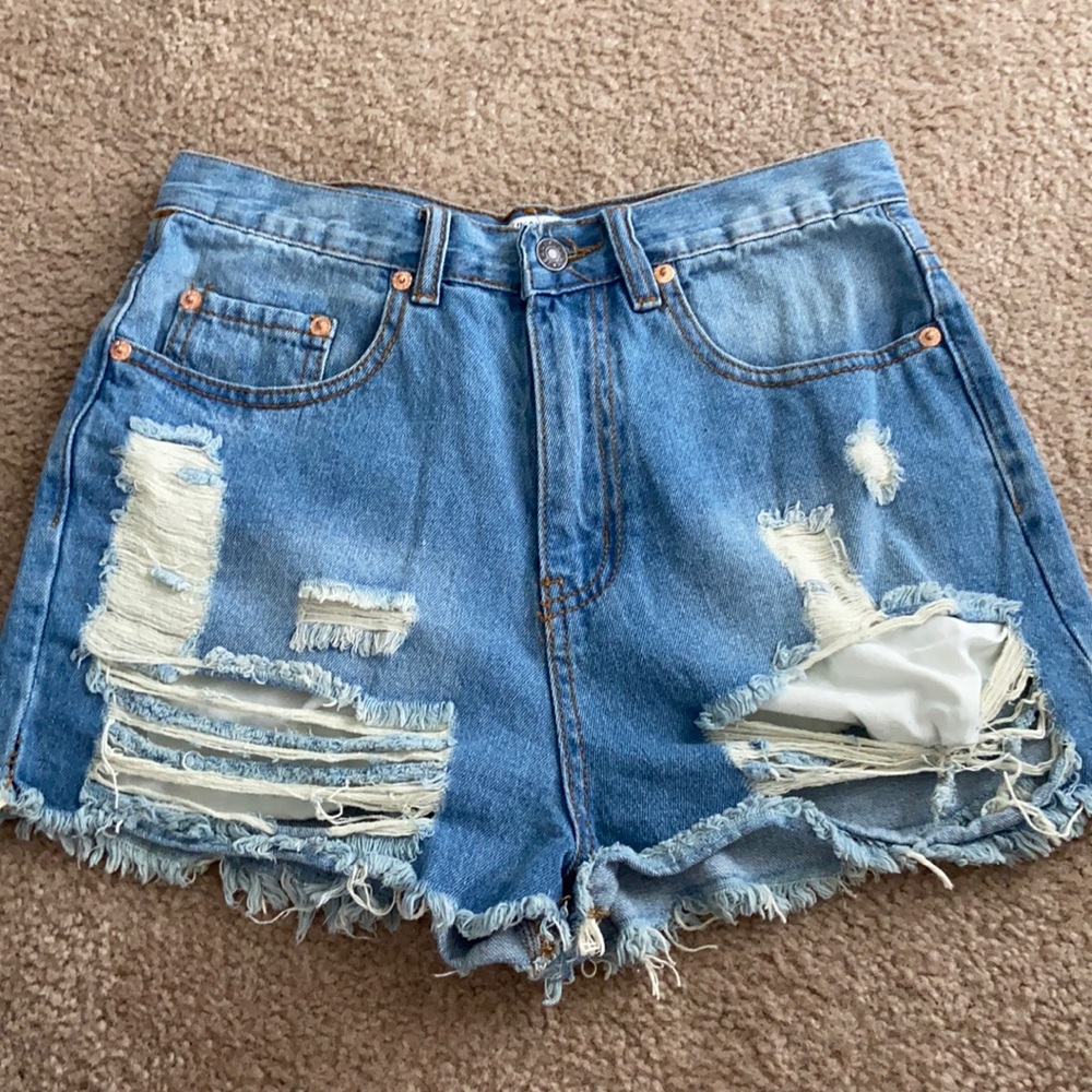 Light Washed Fashionova Ripped Jean Shorts